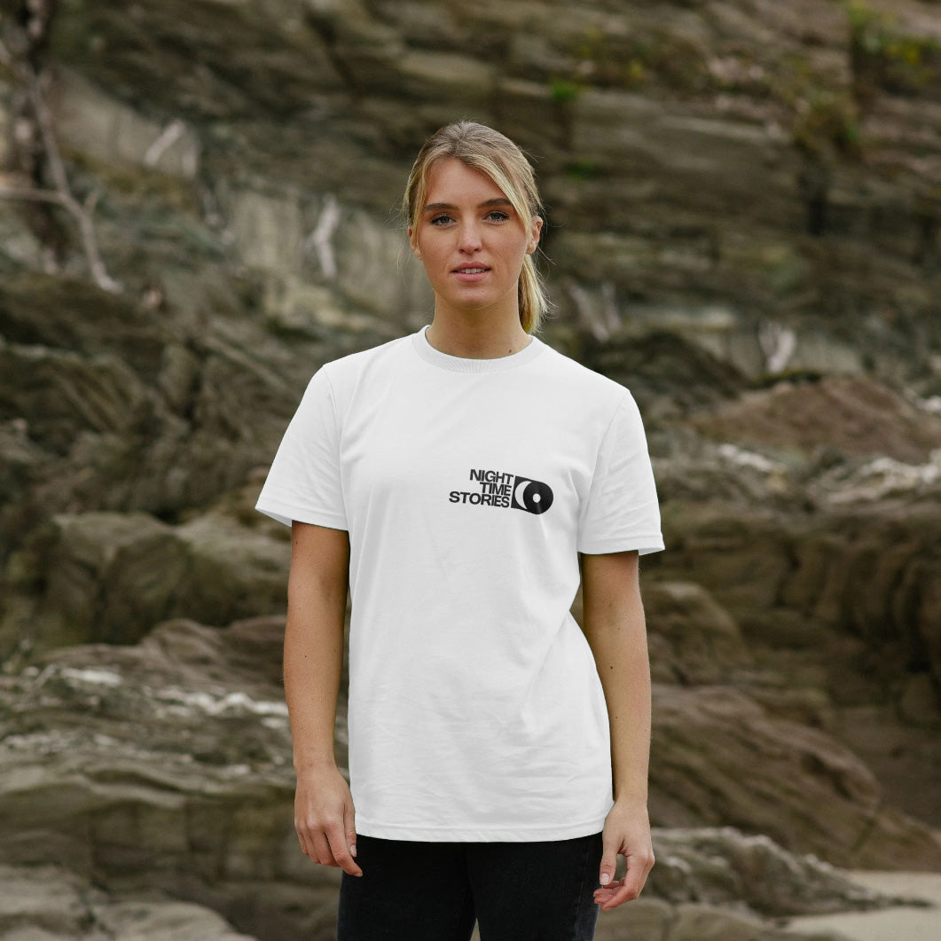 Night Time Stories - White Small Logo T-shirt